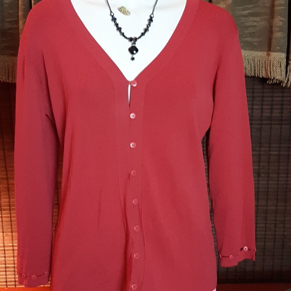Linda Matthew's  Dark  Fusha  Pink  Carnigan Sweater NewL L‎